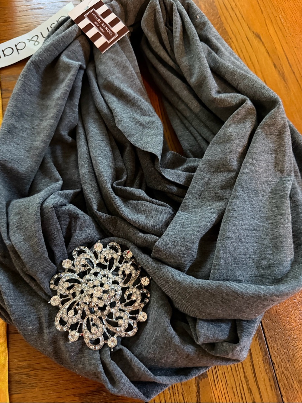 Ash & Dans from Henri Bendel Grey Infinity Scarf With Brooch, New With Tags